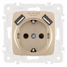 Розетка с заземлением и со шторкой и 2хusb, без рамки arte milano am-205 205.47-1.shampan